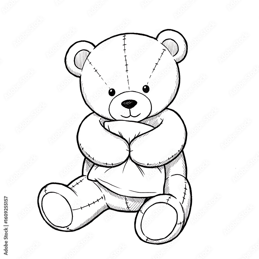 Obraz premium Line Drawing of Seated Teddy Bear