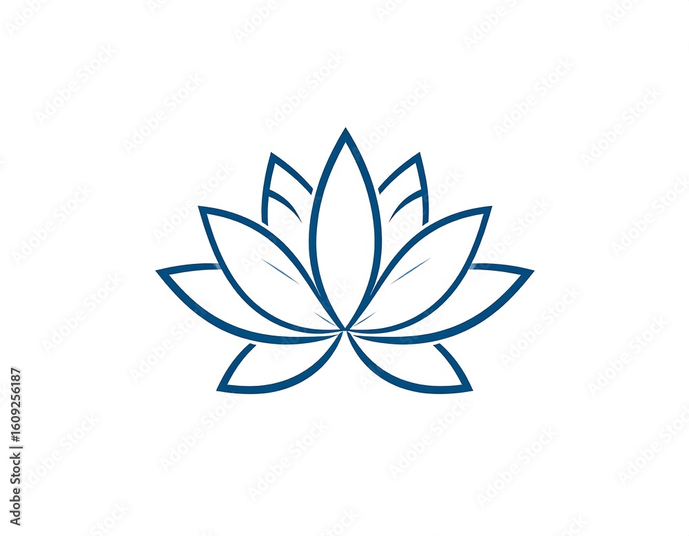 Naklejka premium Simple, stylized lotus flower graphic. Dark blue line art on white background