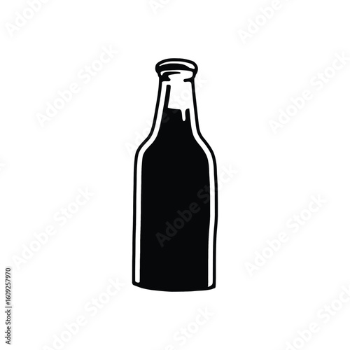 Flat Beer Bottle Graphic Silhouette, Cartoon Style Alcohol Icon
