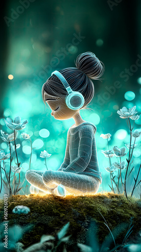Children's simple drawings, minimalist lines, white lines, thick lines, brighter glowing outlines on the character, adding an artistic touch to the entire scene.