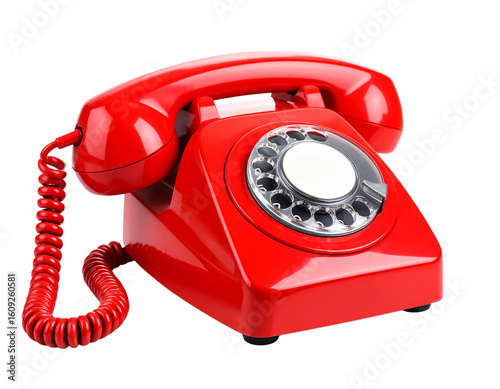 Red rotary phone vintage telephone communication on transparent background