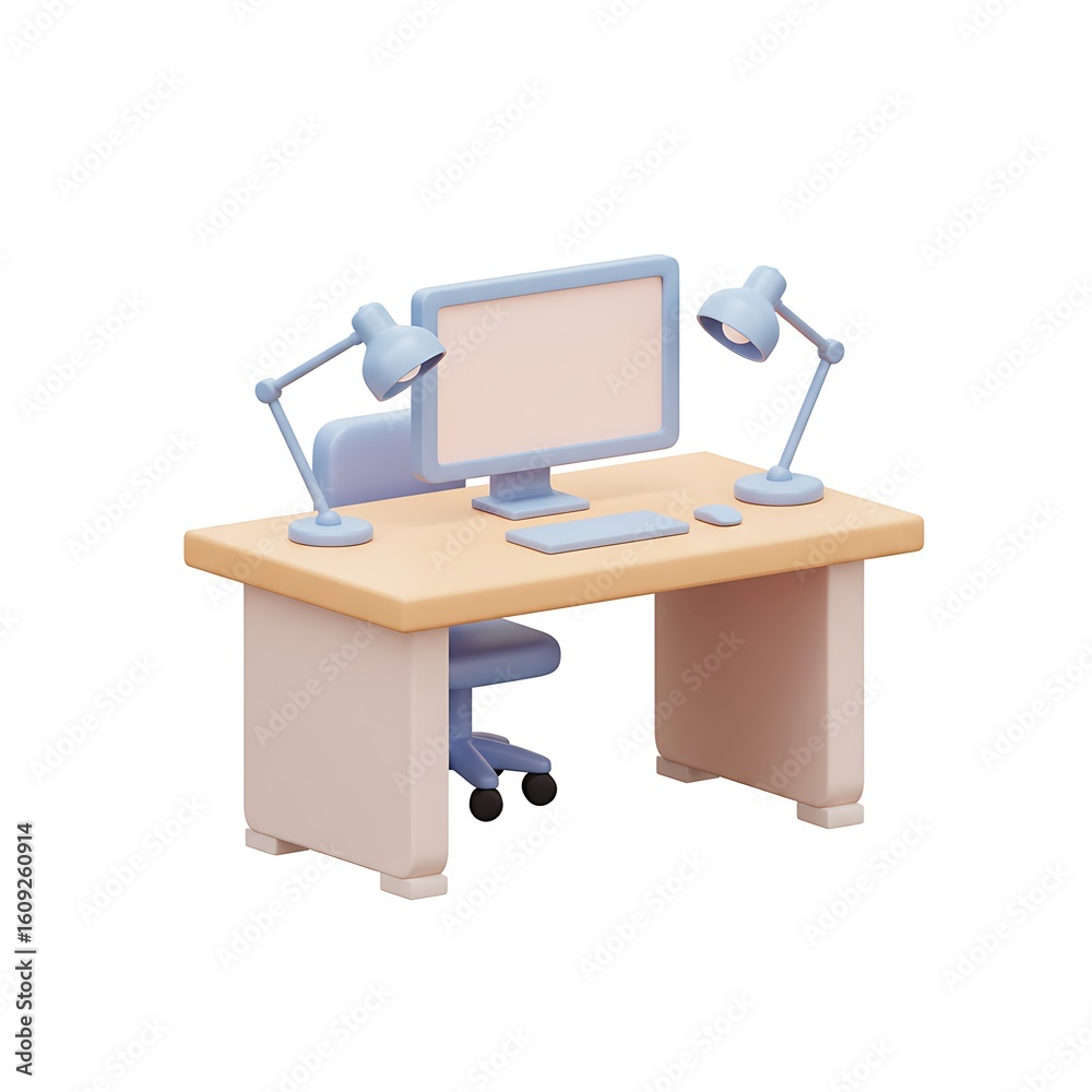 3D Twin Lamp Office Desk