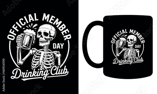 Official Member Drinking Club – Skeleton Beer Mug Funny Mug Design	

