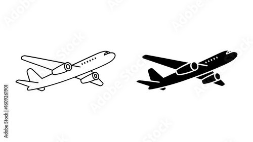 Vector art of a Airplane Icons: Line Art and Solid Black, Simple Air Travel Graphics, Modern Minimalist Style