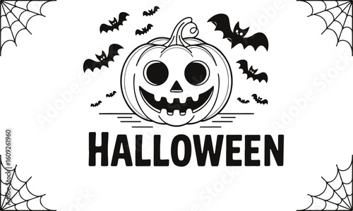 Halloween themed image with pumpkin and bats art