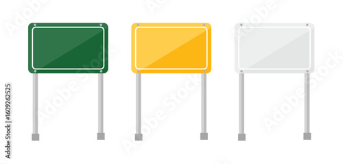 Green yellow grey blank freeway signs on white