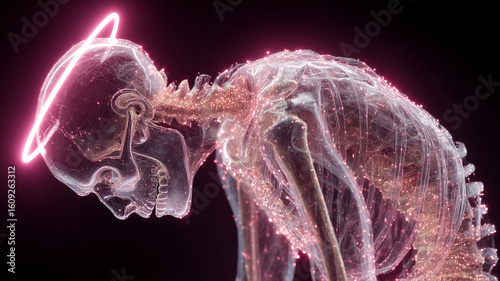 Transparent anatomy scan reveals intricate details under pink glow
