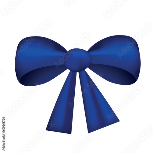 Blue gift bow, flat ribbons isolated on white background. Ribbon banner vector illustration. Holiday lace.