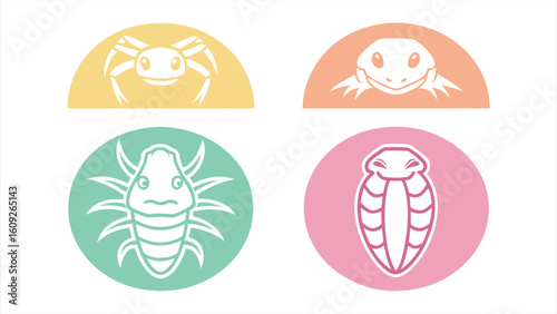 Flat icon collection of 4 pet reptiles.