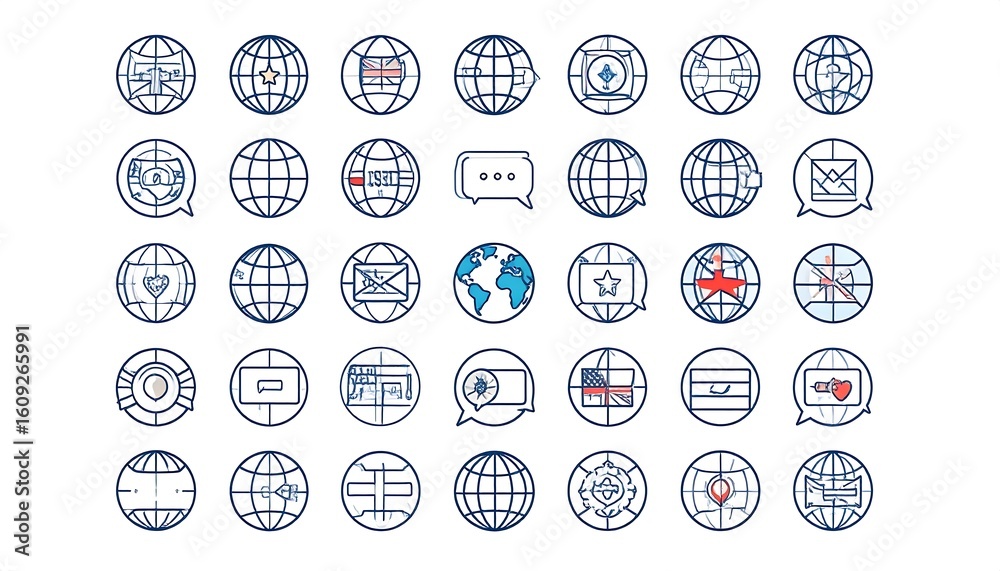Fototapeta premium Flat design icons depicting global communication and international concepts