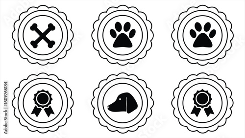 Silhouette badges of pet services walking board.