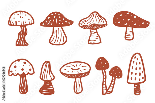 Cute Doodle of Autumn Forest Mushroom Collection