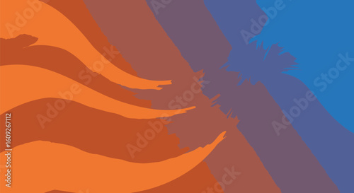 Abstract vector illustration symbolizing the duality of opposing elements, like fire and water, with hand silhouettes in conflict.