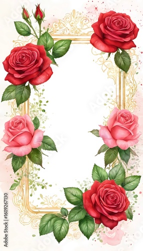 Beautiful red rose poster card layout featuring elegant watercolor design ready for heartfelt messages on special occasions like birthdays and weddings Generative AI