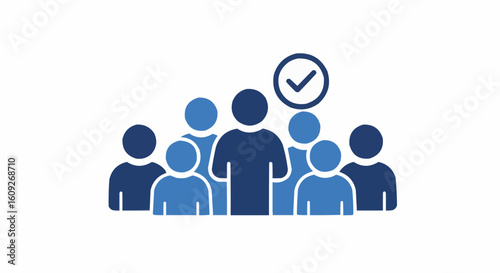 Group of people with a check mark above them representing agreement or successful completion of a task