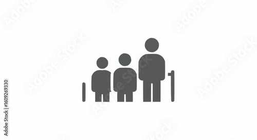Three people standing in a line with barriers indicating queue management and order arrangement seen