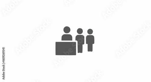 Illustration of a person behind a counter with two people in line waiting to be served