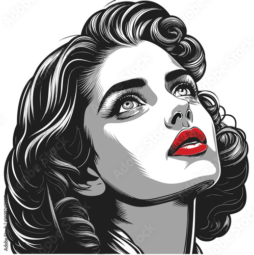 A stunning vector illustration showcases the beauty of a woman's face, featuring stylish hair, glamorous lips, and captivating eyes, all artfully rendered in a sleek black silhouette