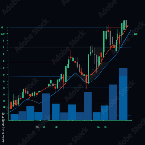 3D business graph with an upward arrow showing financial market success and profit growth and trading trades stocks