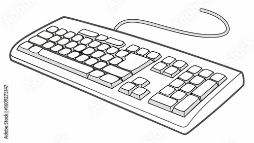 Computer keyboard vector illustration for typing and data entry device with cable and keys isolated