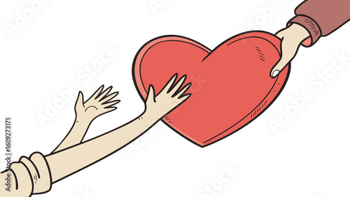 Cartoon hand giving heart illustration for valentine's day love and relationship design element vector art