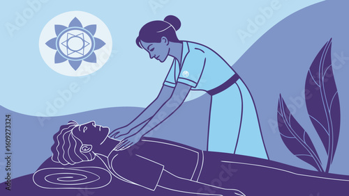 Woman giving massage therapy for relaxation and stress relief at spa wellness center treatment for health