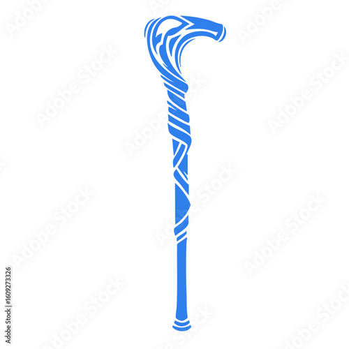 Walking cane icon on transparent background blue silhouette
