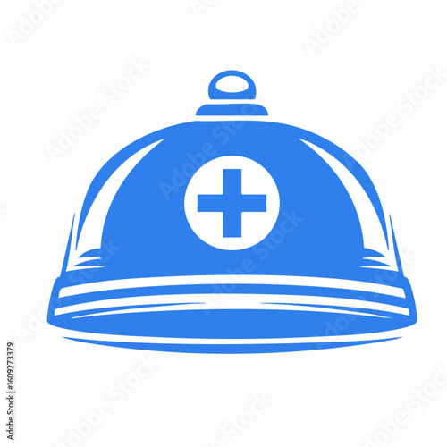 Medical nurse cap with cross icon on transparent background blue silhouette
