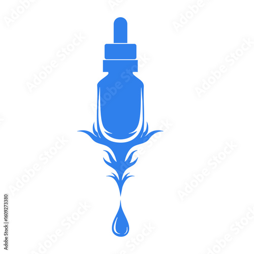 Medicine vial with droplet icon on transparent background blue silhouette
