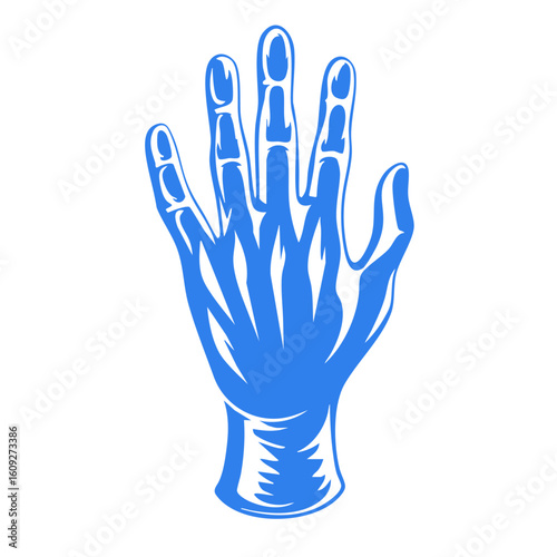 X-ray hand bone structure icon on transparent background blue silhouette
