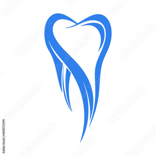 Tooth icon with root on transparent background blue silhouette
