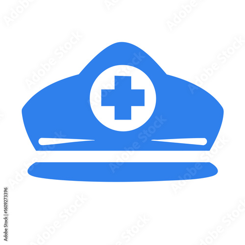 Nurse cap icon on transparent background blue silhouette
