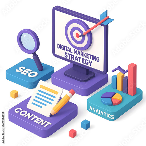 SEO Optimization, web analytics and seo marketing social media concept