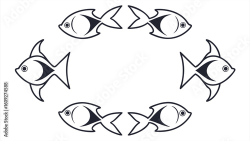 Minimalist line silhouette of angelfish group.