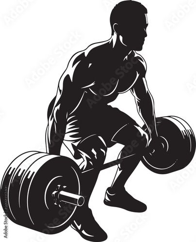 Muscular male athlete silhouette performing barbell deadlift strength training fitness gym workout