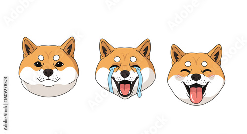 Joyful shiba inu dog faces expressing happiness sadness and delightful merriment with pixelated artistry