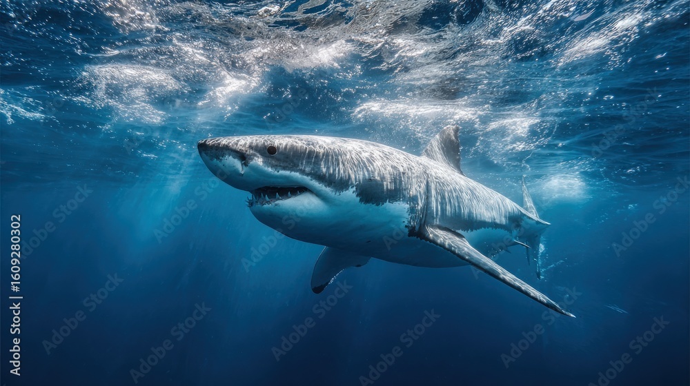 Fototapeta premium Majestic Great White Shark Underwater