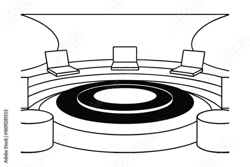 Room With Circular Seating And Abstract Centerpiece