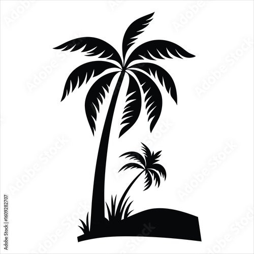 Palm Tree Silhouette Vector Illustration of Tropical Beach Scenery