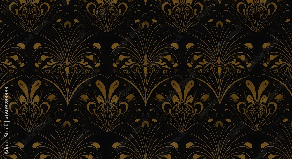 Fototapeta premium Seamless Art Deco Pattern in Gold and Black