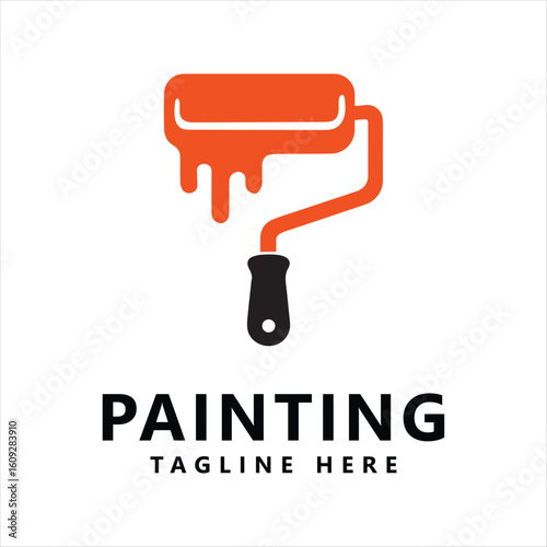 Simple red paint roller logo design