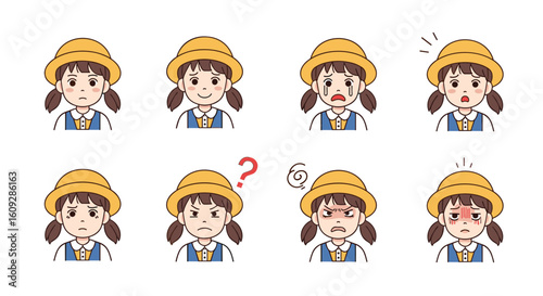 Collection of adorable pixels showcasing diverse emotional expressions and school uniforms