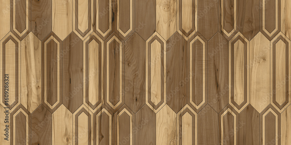 Fototapeta premium Modern seamless geometric pattern with natural textures: marble, wood, stone, cement, terrazzo. Ideal for interior design, wallpaper, packaging, textiles, tiles, and parquet flooring. 