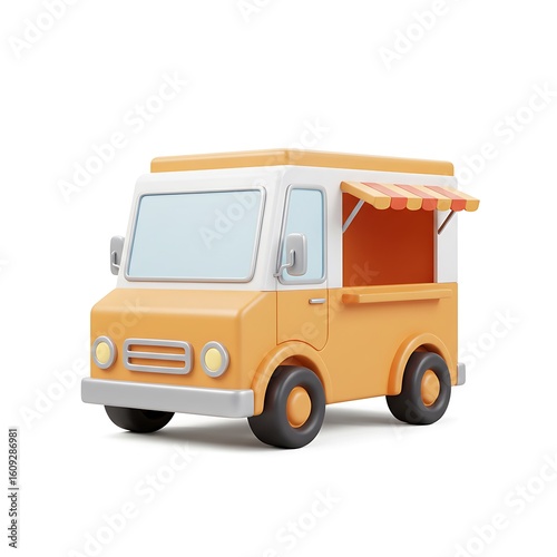 3D Yellow Orange Food Truck with Awning