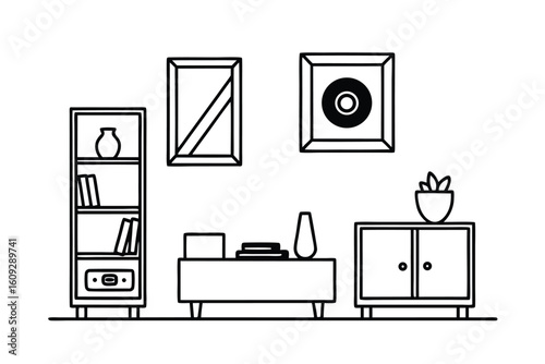 Living Room With Vinyl Player Framed Posters