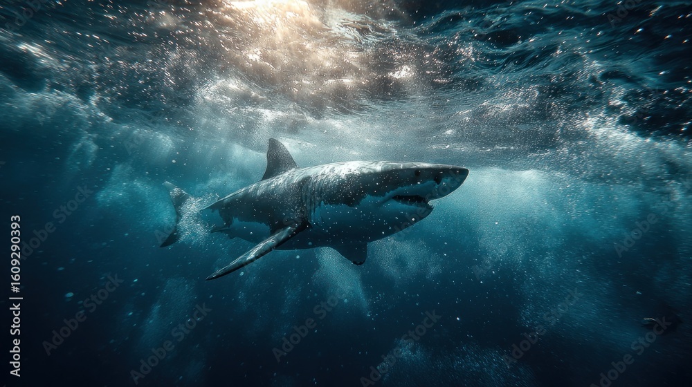 Fototapeta premium Majestic Great White Shark Underwater