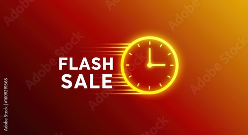 A FLASH SALE text with a glowing clock icon against a redorange gradient background