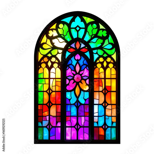 Colorful stained glass window isolated on transparent background