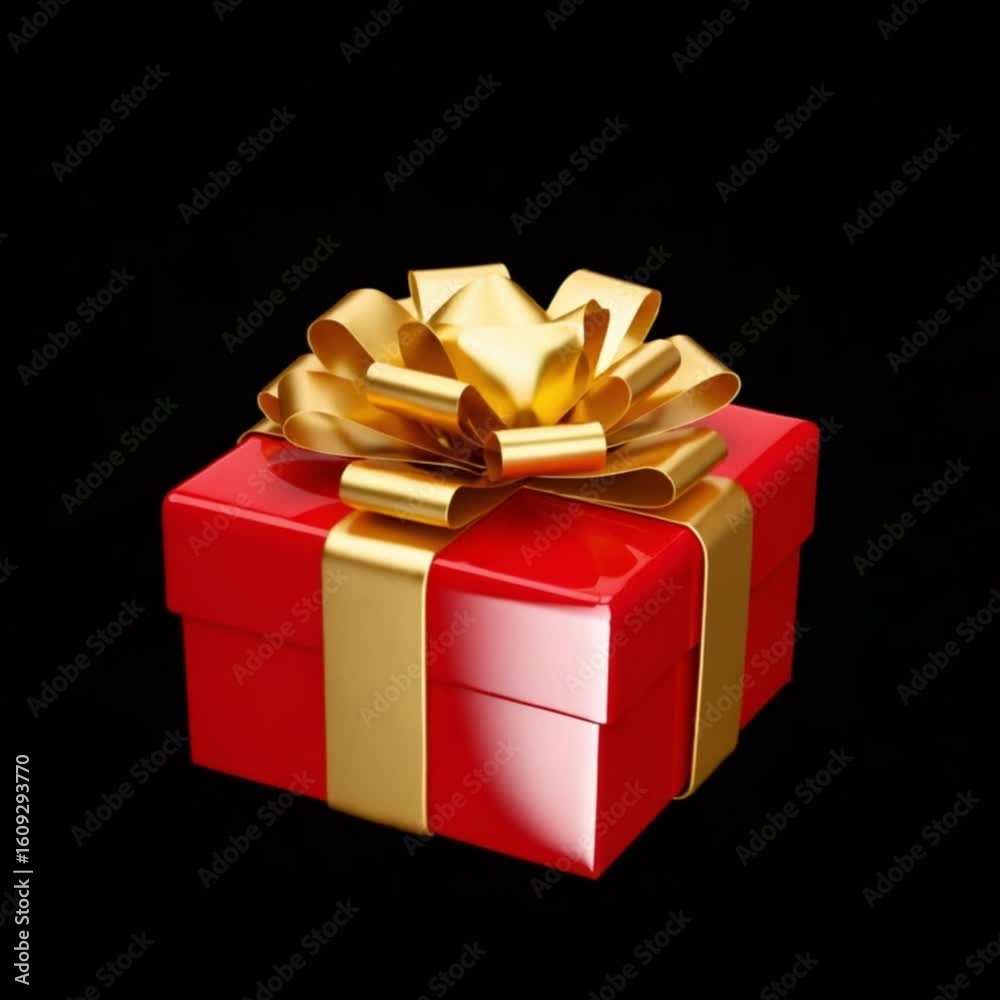 Gift Red Gift Box with Golden Bow in Studio Lighting 4K HD Video Footage Download, Realistic High-Contrast Photography with Elegant Holiday Presentation