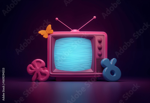 : Retro MTV-Inspired Background with Neon Television Aesthetic